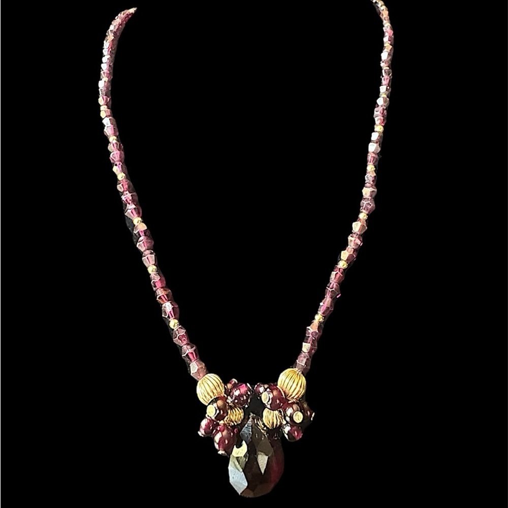 Vintage Garnet Briolette Cut Gemstone Bead Estate Necklace